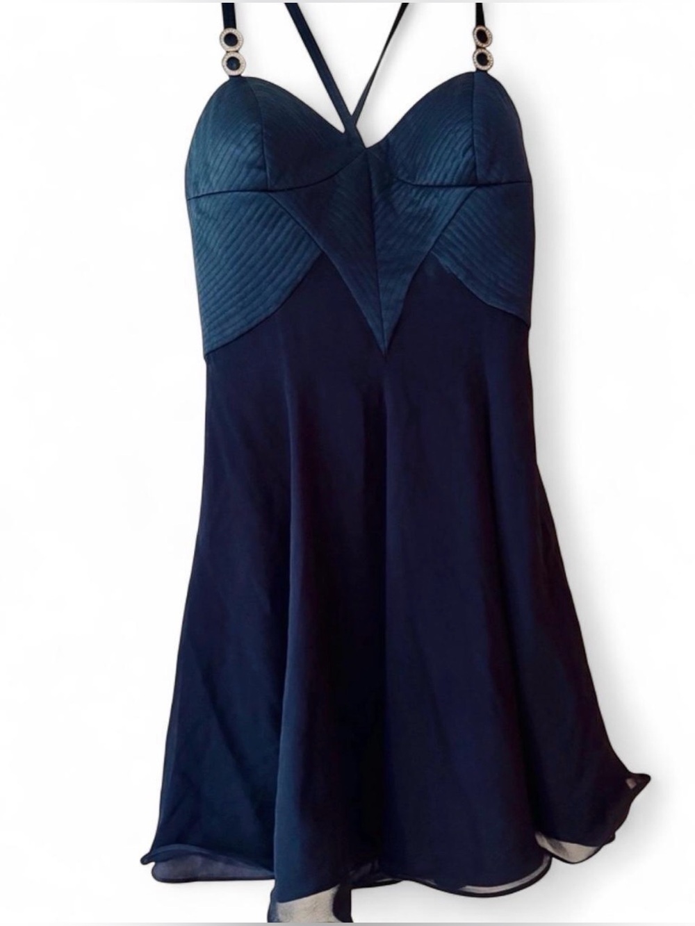 Navy Fit-and-Flare Satin and Chiffon Mini Dress